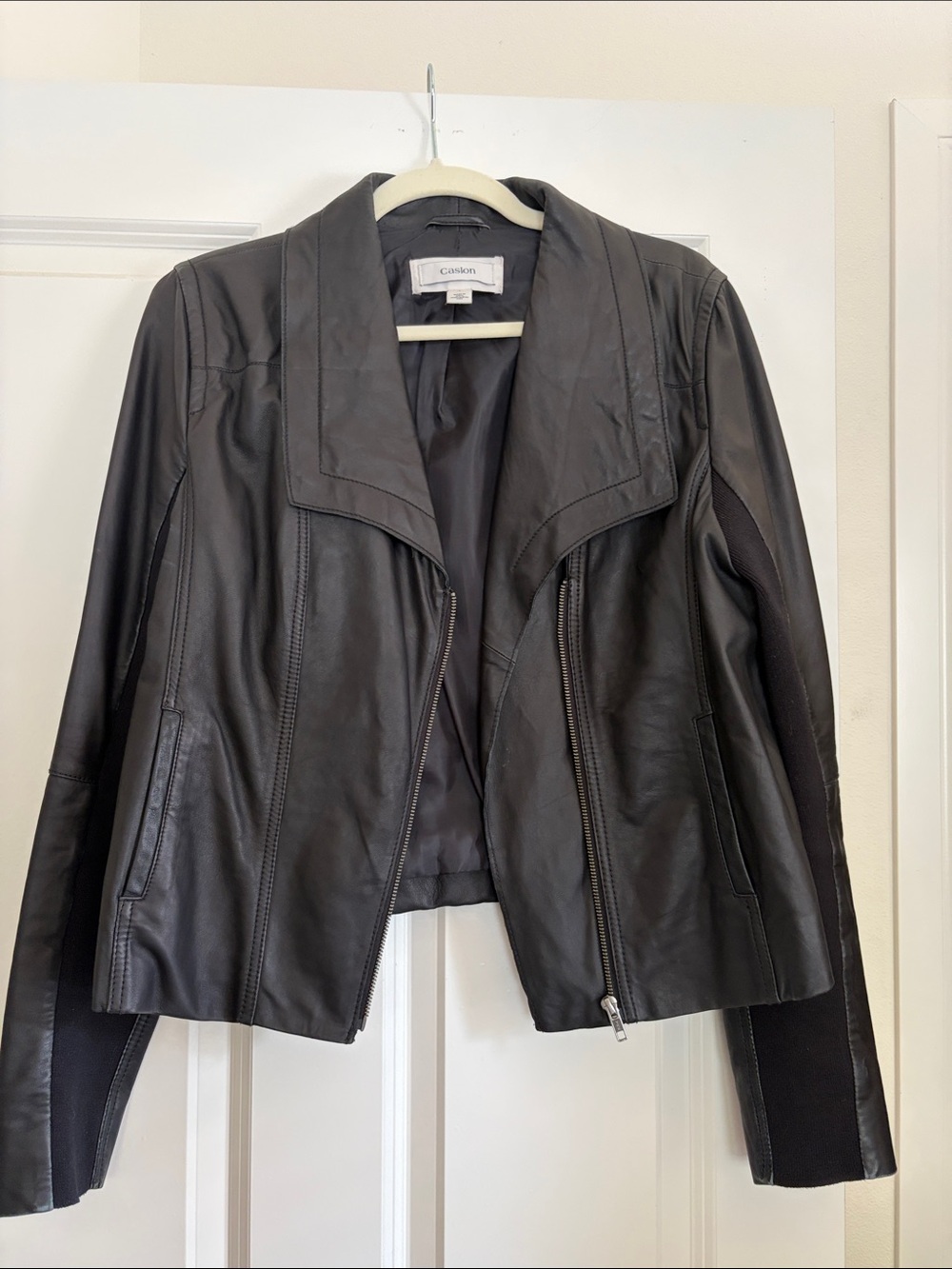 Caslon Black Leather Zip-Front Jacket